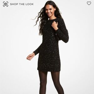 Michael Kors Collection Sequined Stretch Mesh Mini Dress long sleeve black S
